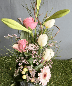 Montage haut, blanc & rose